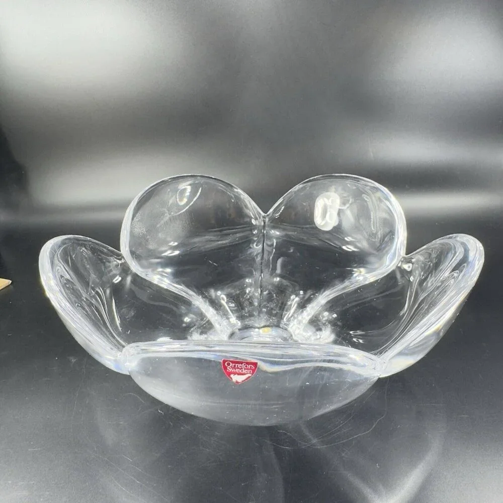 Vintage Orrefors Clear Tulip Petal Flower Shaped Bowl Dish Centerpiece W Label‎